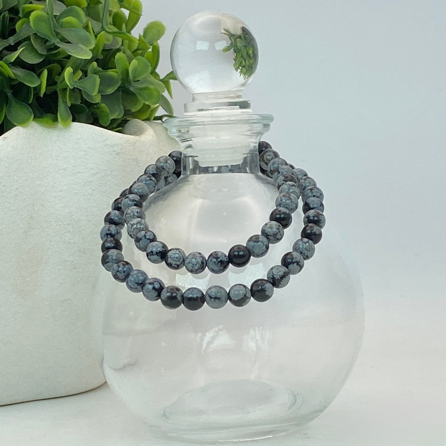 6mm Snowflake Obsidian Stretch Bracelet - Standard & Relaxed Fit!