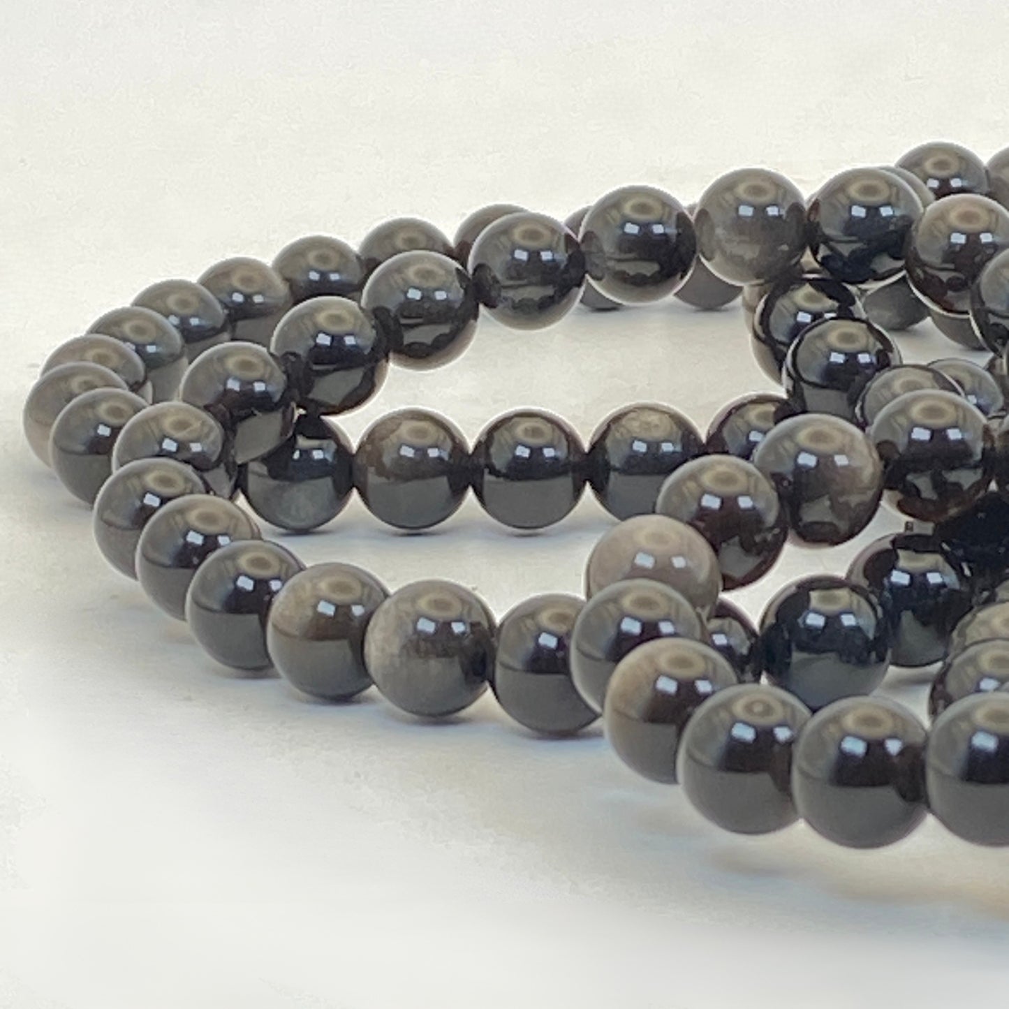 8mm Silver Sheen Obsidian Stretch Bracelet - Standard & Relaxed Fit!