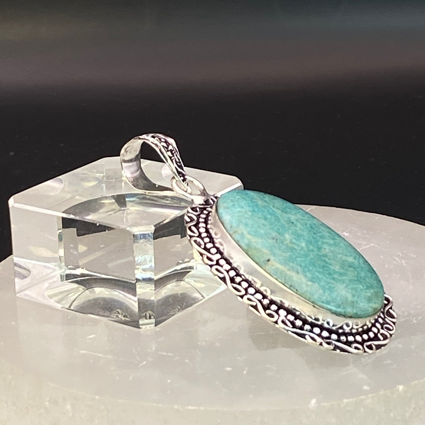 .925 Sterling Silver Amazonite Oval Pendant #1