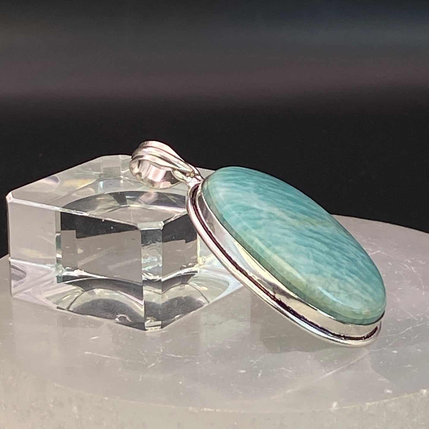 .925 Sterling Silver Amazonite Oval Pendant #2