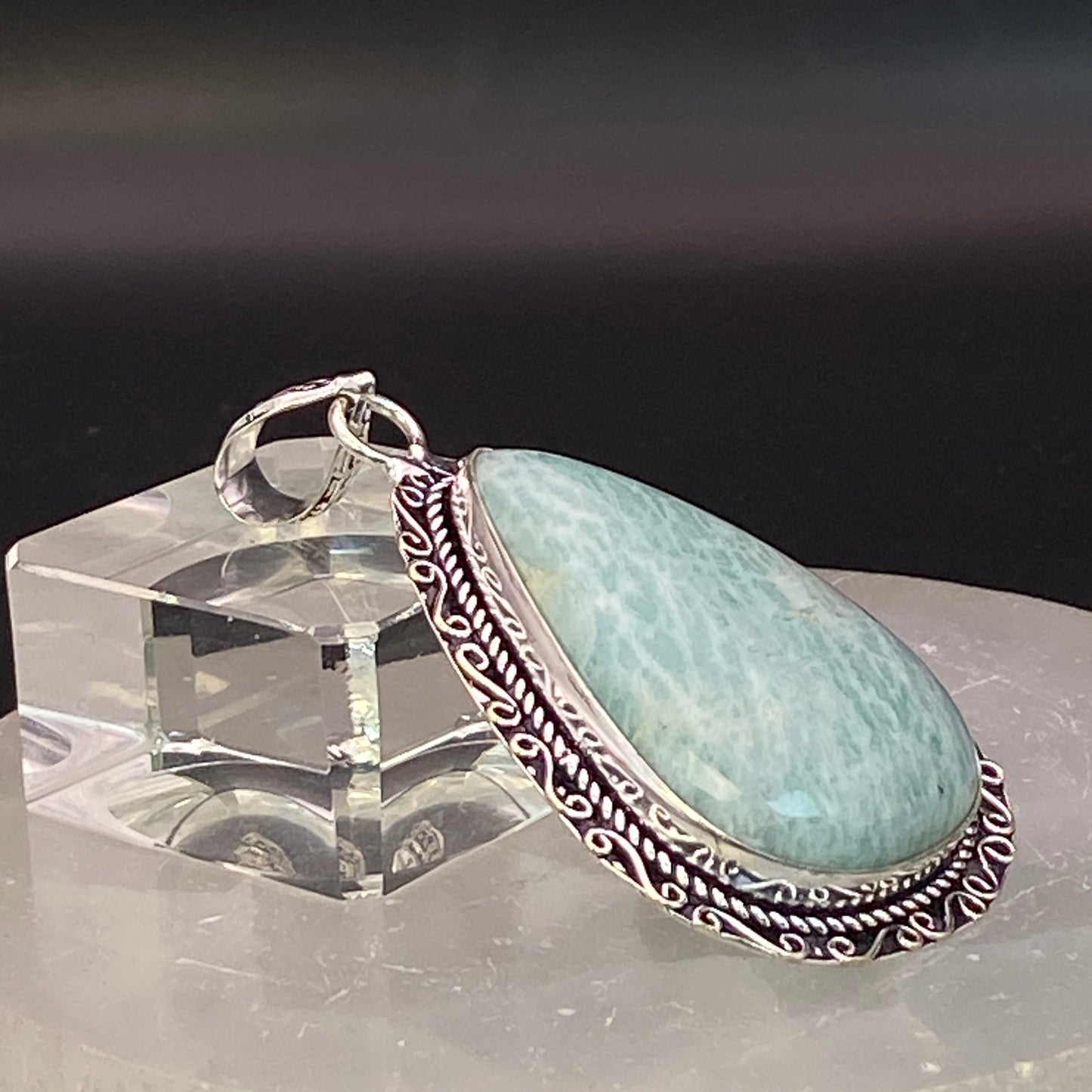 .925 Sterling Silver Amazonite Teardrop Pendant