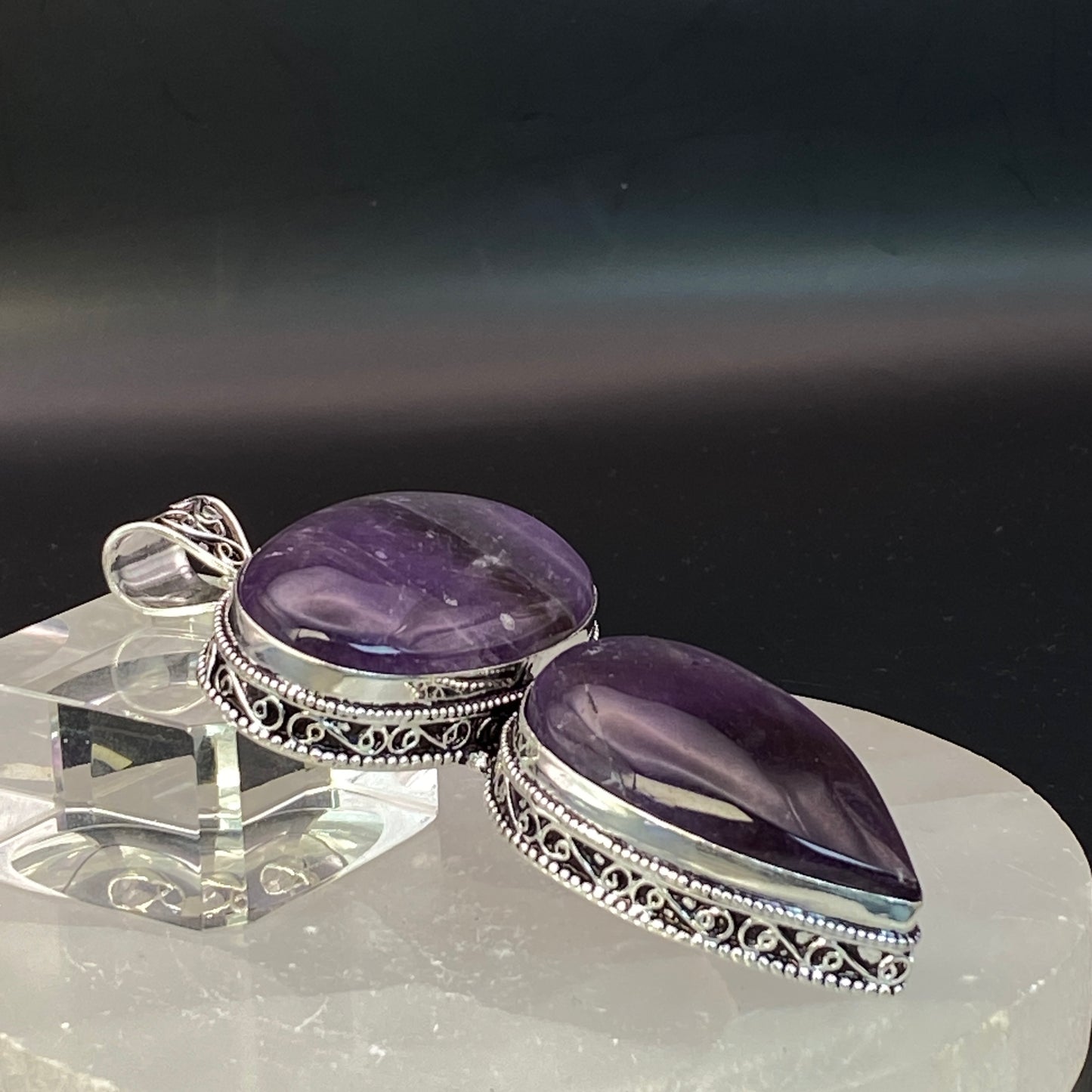 .925 Sterling Silver Amethyst Pendant - HUGE!