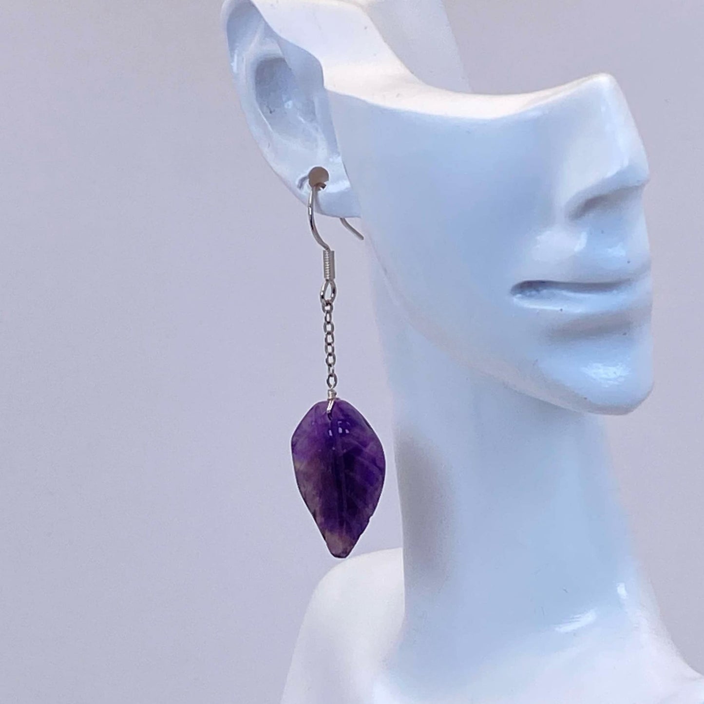 .925 Sterling Silver Amethyst Leaf Earrings