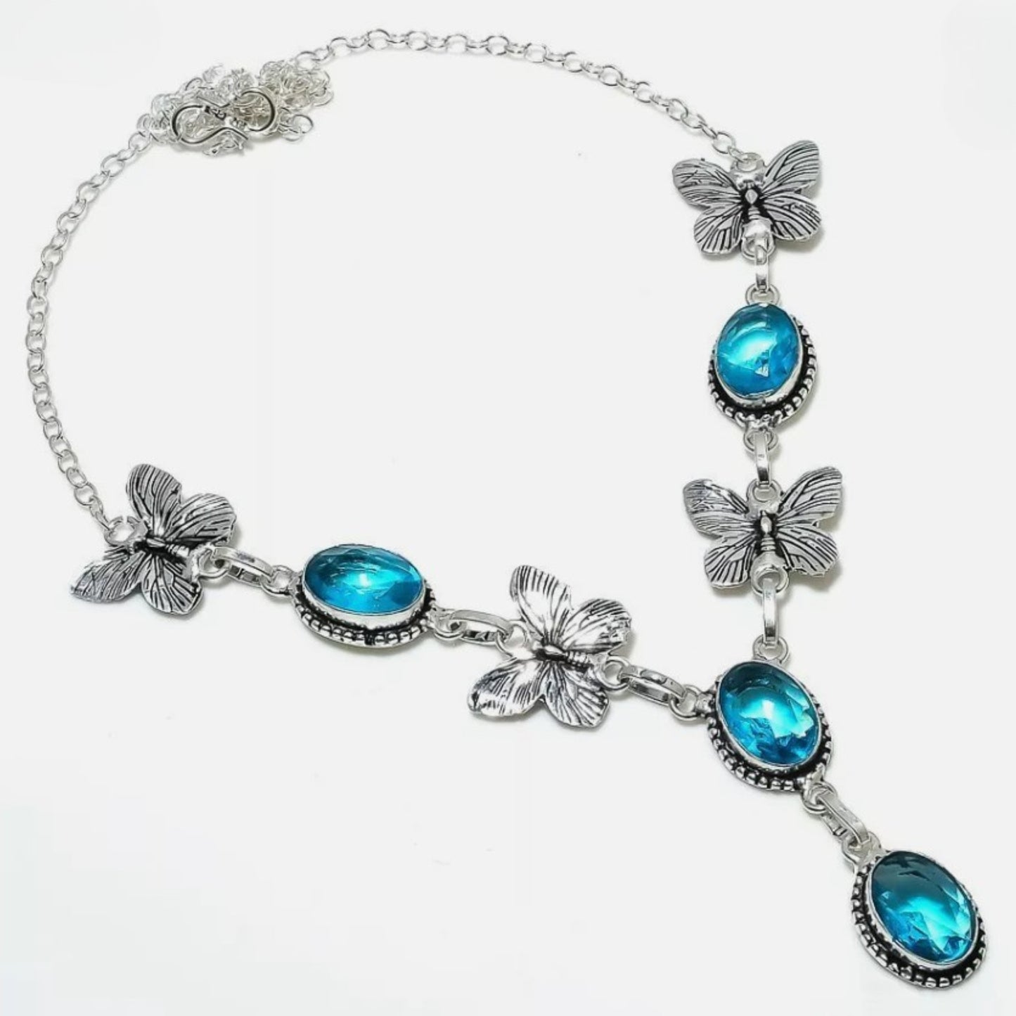 .925 Sterling Silver Swiss Blue Topaz Butterfly Necklace - 54cm