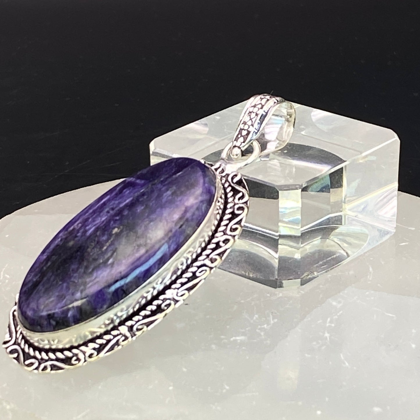 .925 Sterling Silver Charoite Oval Pendant