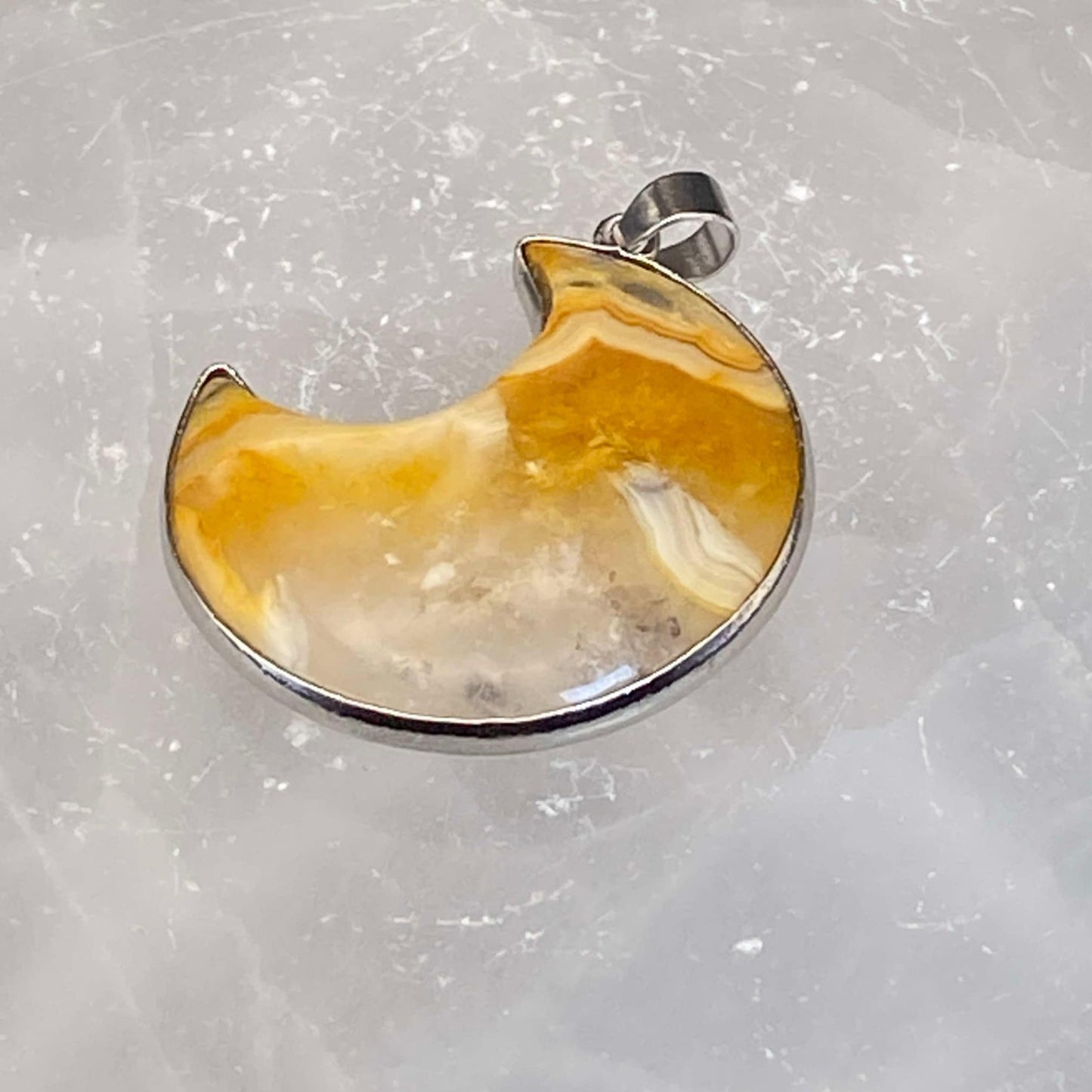 .925 Sterling Silver Crazy Lace Agate Moon Pendant #1