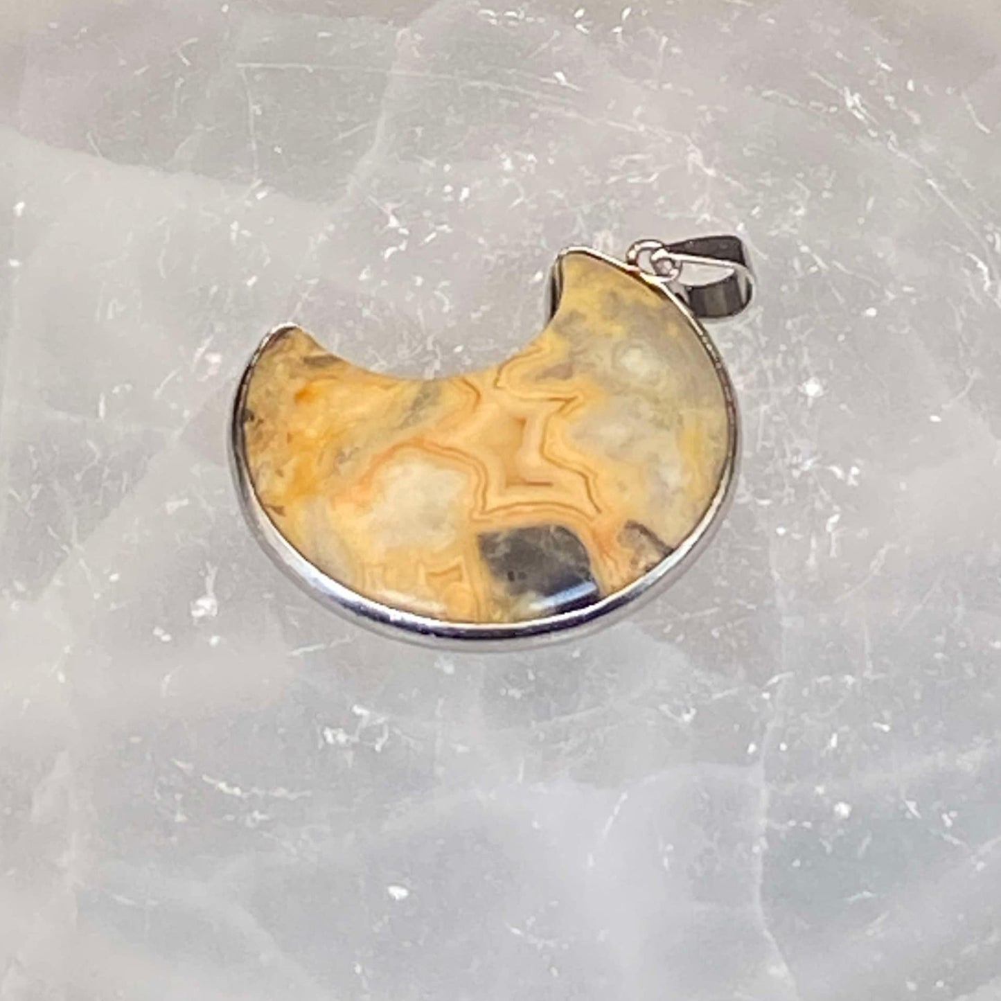 .925 Sterling Silver Crazy Lace Agate Moon Pendant #2