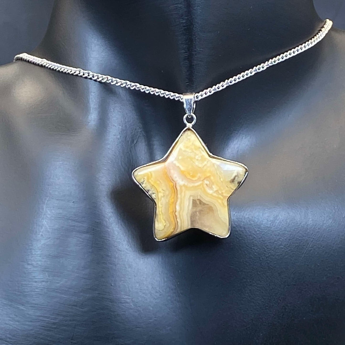 .925 Sterling Silver Crazy Lace Agate Star Pendant
