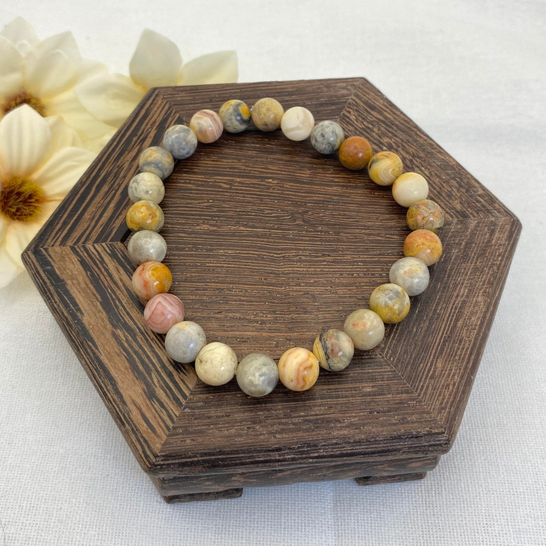 8mm Crazy Lace Agate Stretch Bracelet - Standard & Relaxed-Fit!