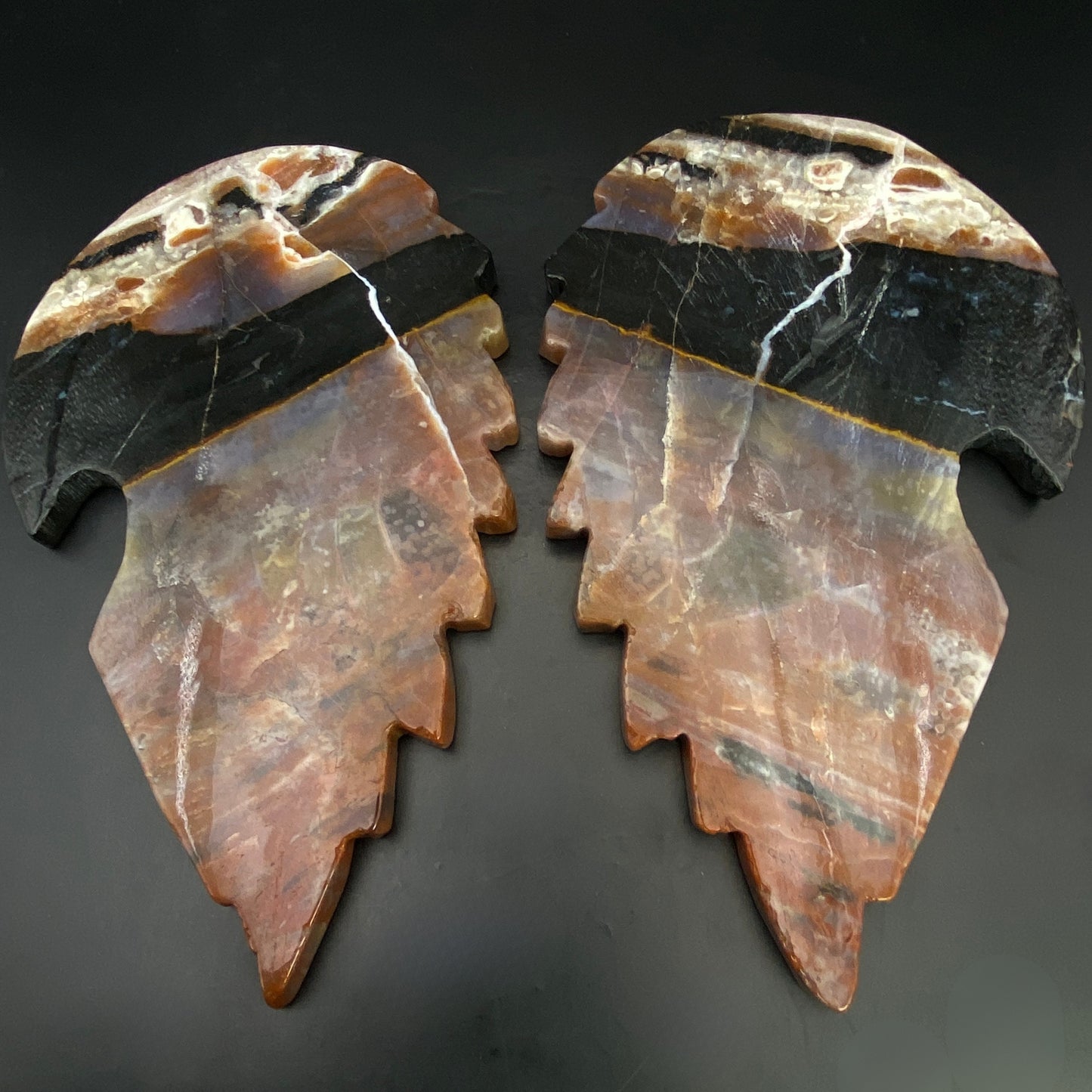 Indian Agate Heart Angel Wings on Stand - LARGE