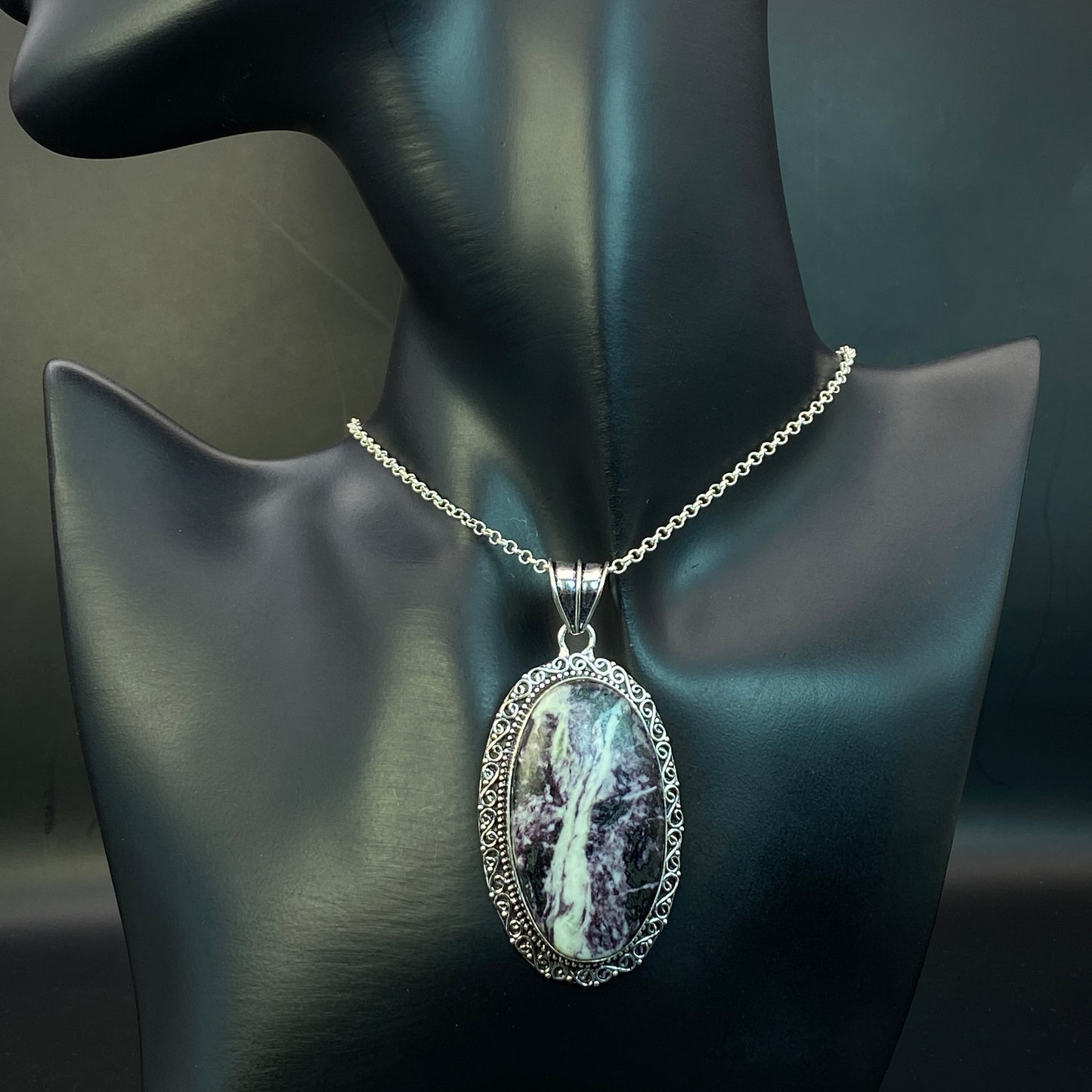 .925 Sterling Silver Kammererite Oval Pendant - Large