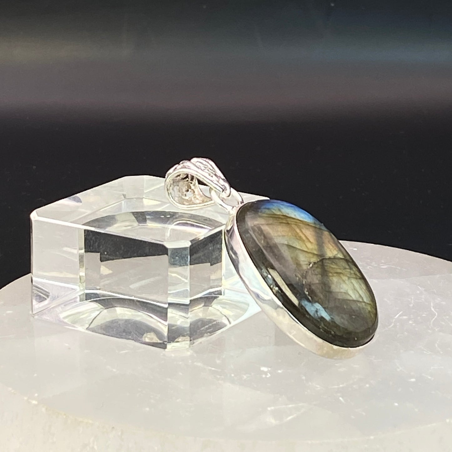 .925 Sterling Silver Labradorite Oval Pendant #2