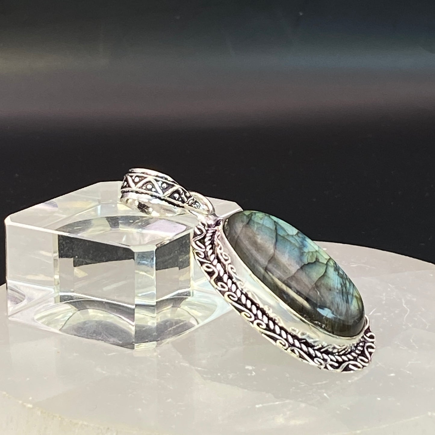 .925 Sterling Silver Labradorite Oval Pendant #3