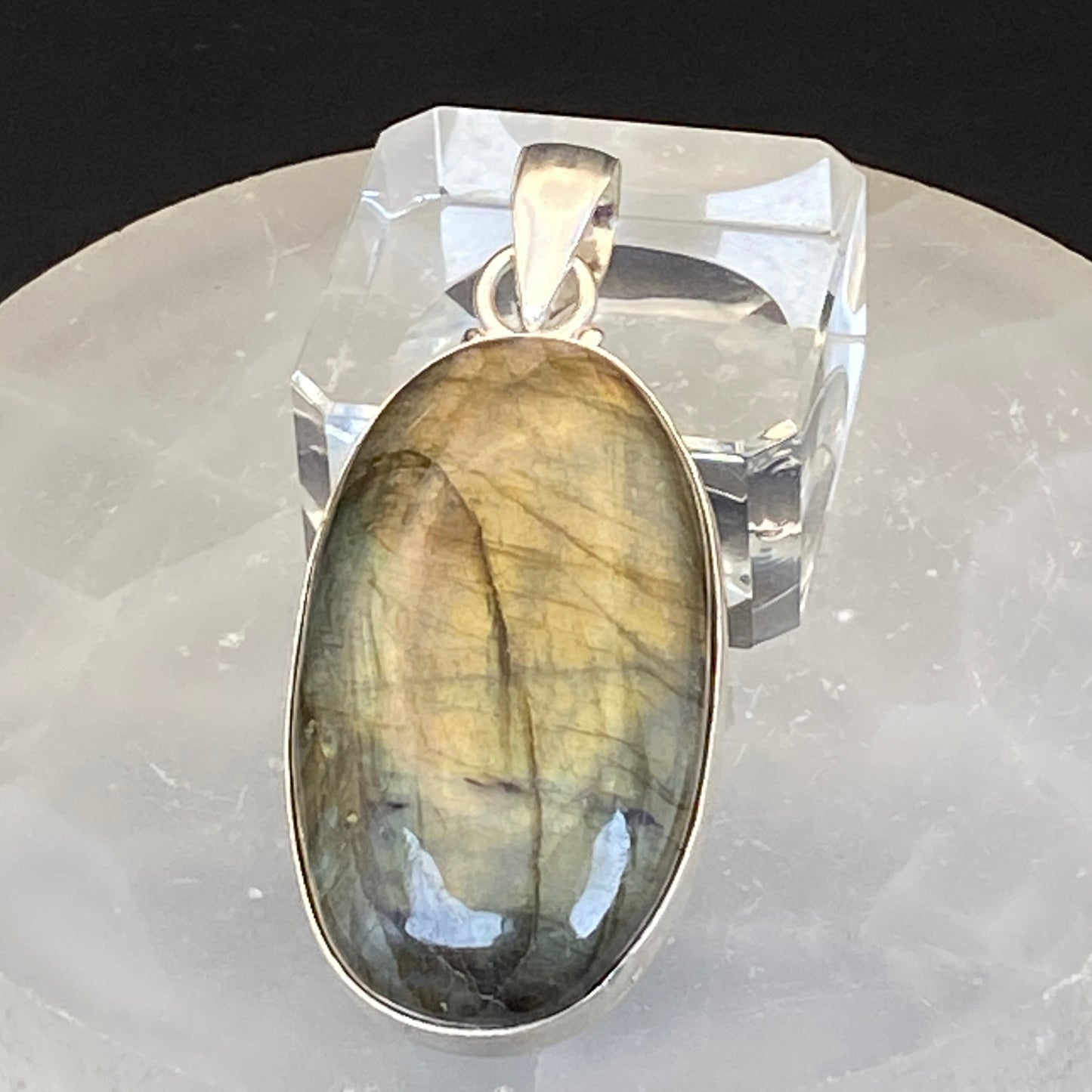 .925 Sterling Silver Labradorite Oval Pendant - Large
