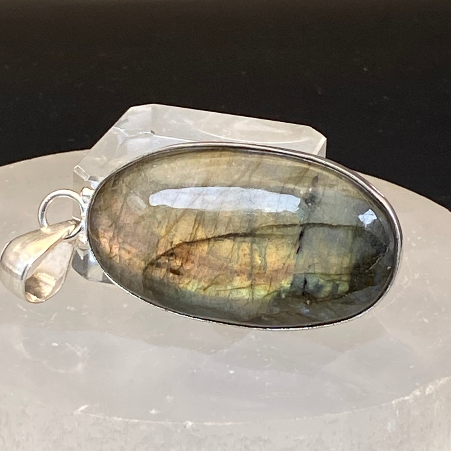 .925 Sterling Silver Labradorite Oval Pendant - Large