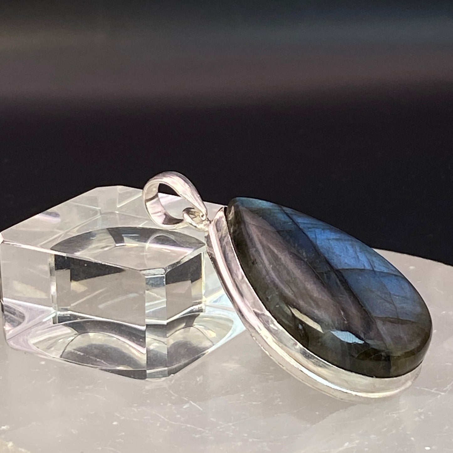 .925 Sterling Silver Labradorite Teardrop Pendant #4