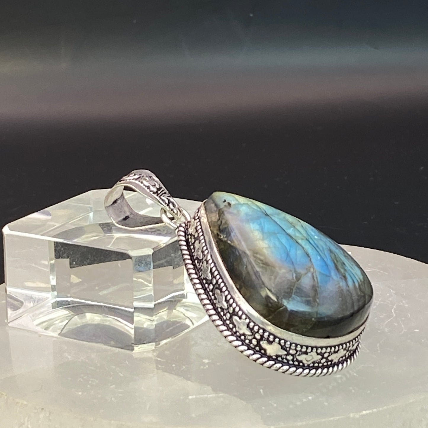 .925 Sterling Silver Labradorite Teardrop Pendant #6