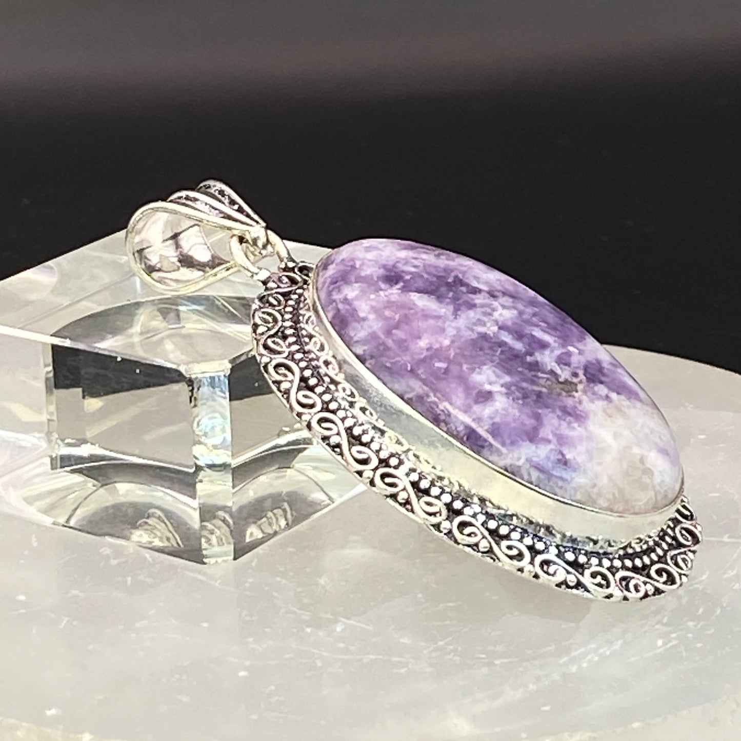 .925 Sterling Silver Lepidolite Oval Pendant #1