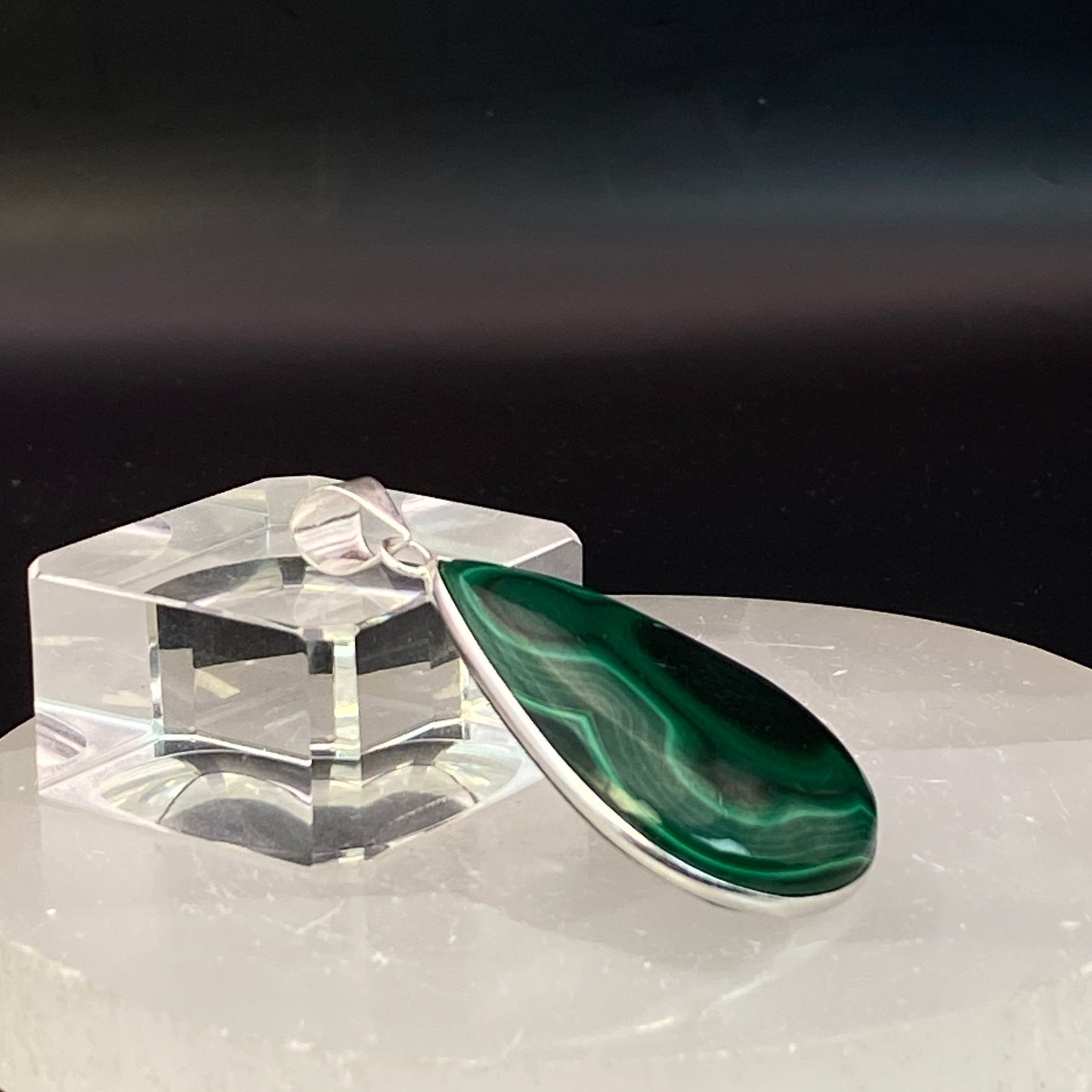 .925 Sterling Silver Malachite Teardrop Pendant #6