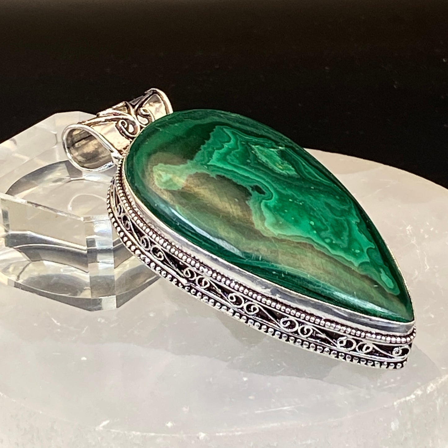 .925 Sterling Silver Malachite Teardrop Pendant #2 - Huge!