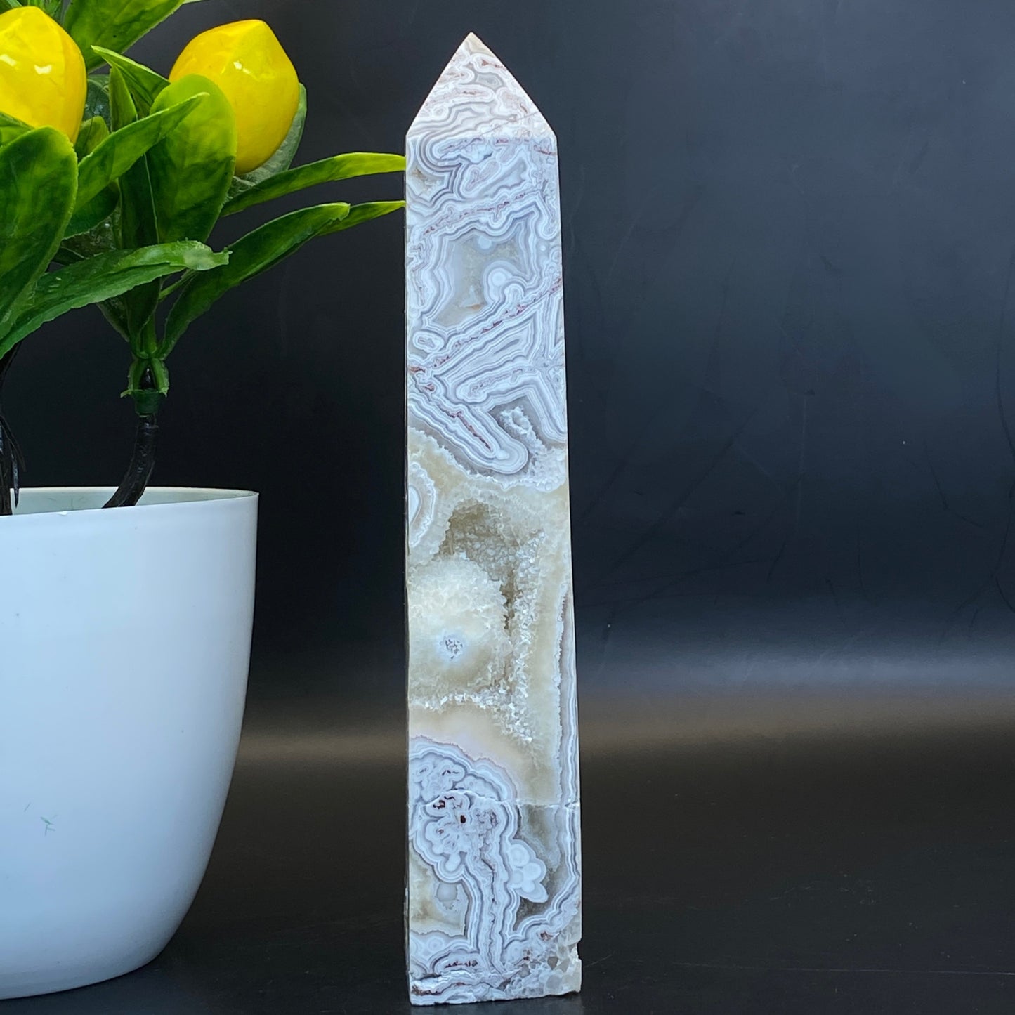 Mexican Lace Agate with Quartz Tower