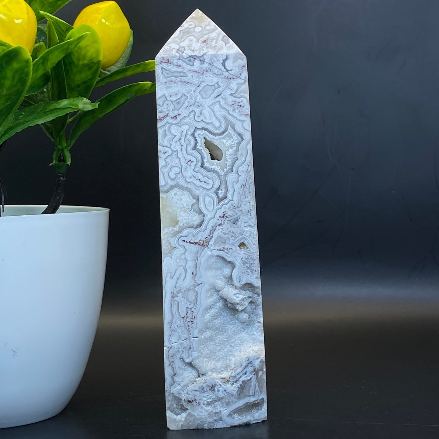 Mexican Lace Agate with Quartz Tower