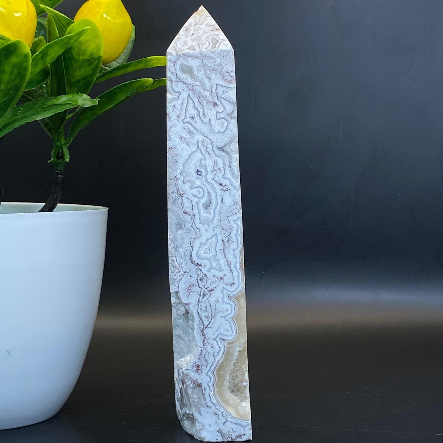 Mexican Lace Agate with Quartz Tower