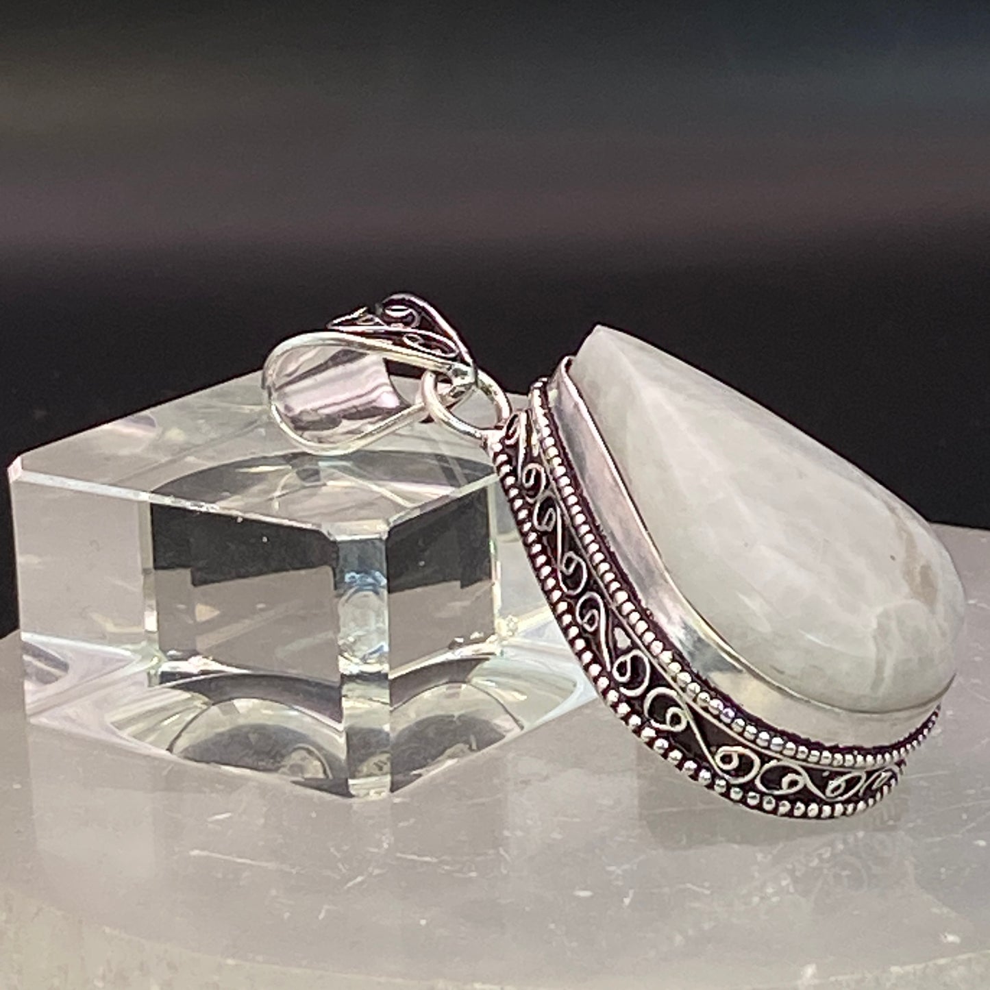 .925 Sterling Silver Rainbow Moonstone Teardrop Pendant