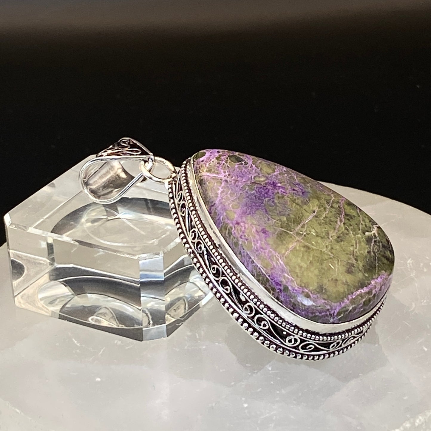 .925 Sterling Silver Purpurite Teardrop Pendant #1 - Large