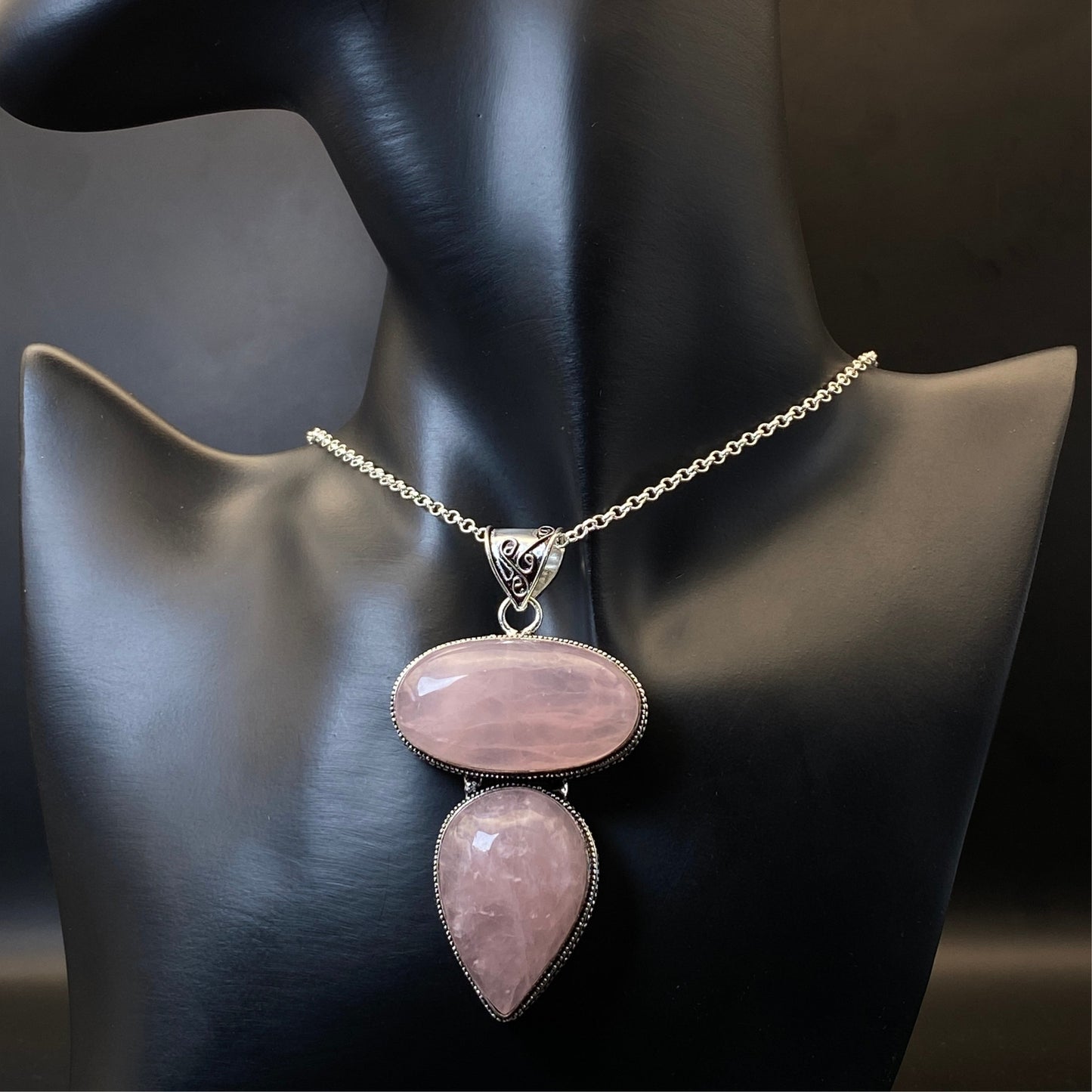 .925 Sterling Silver Rose Quartz Pendant #1 - Large