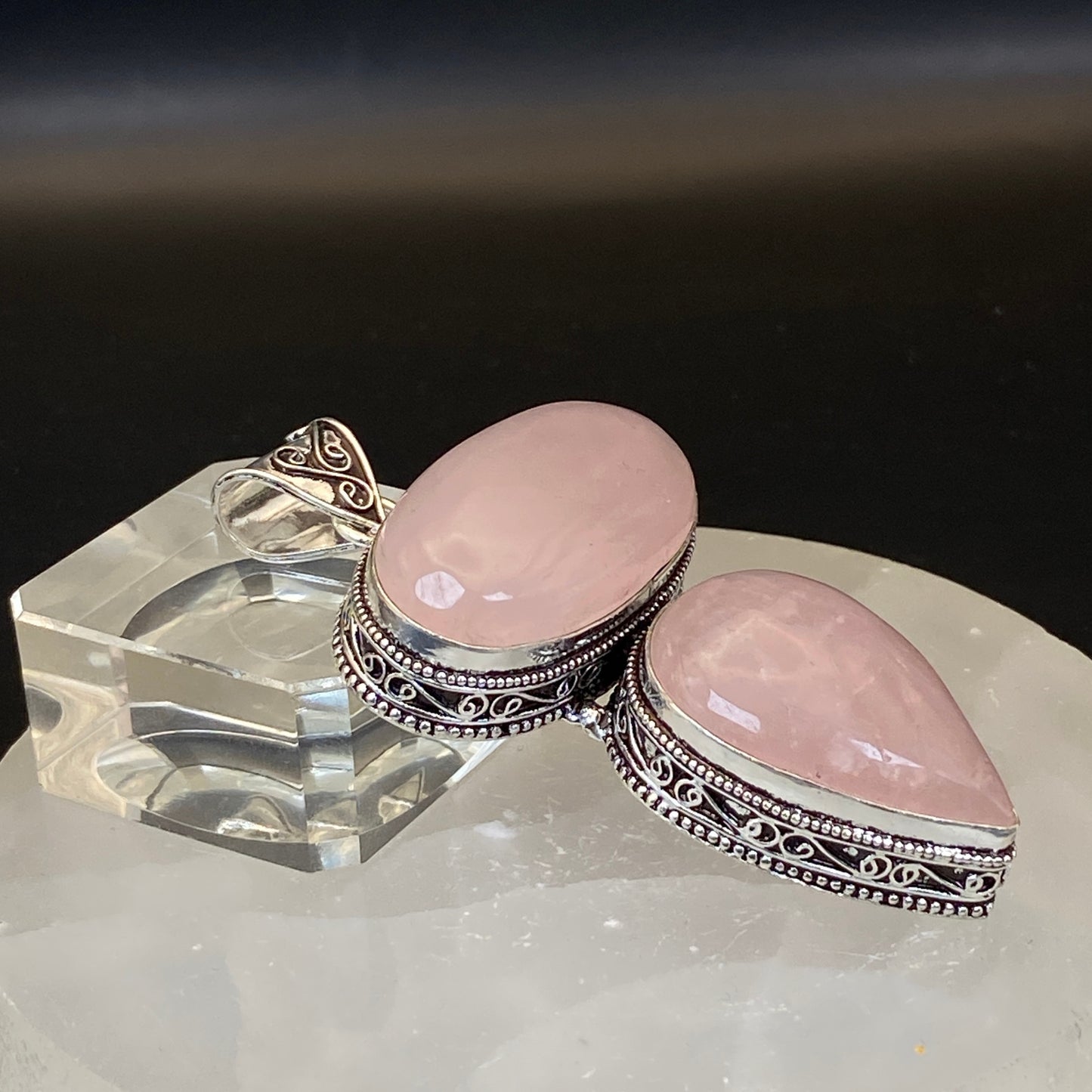 .925 Sterling Silver Rose Quartz Pendant #1 - Large