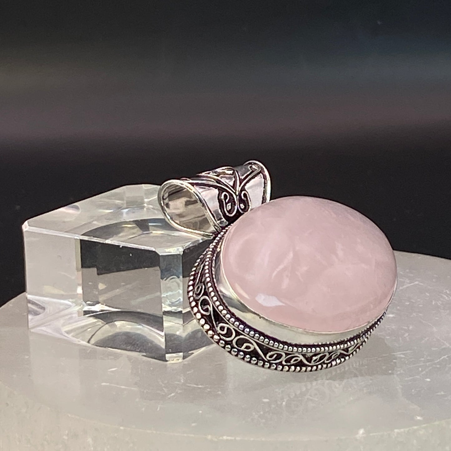 .925 Sterling Silver Rose Quartz Oval Pendant #3