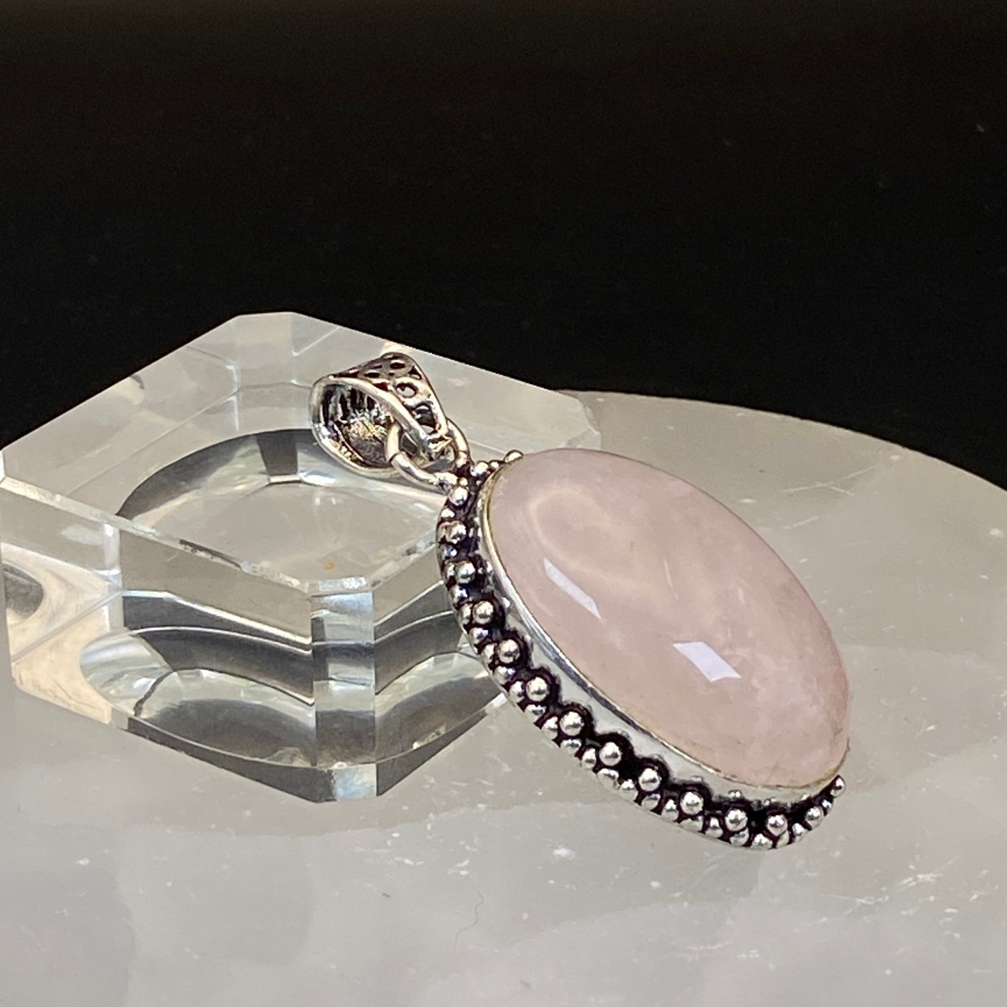 .925 Sterling Silver Rose Quartz Oval Pendant #2