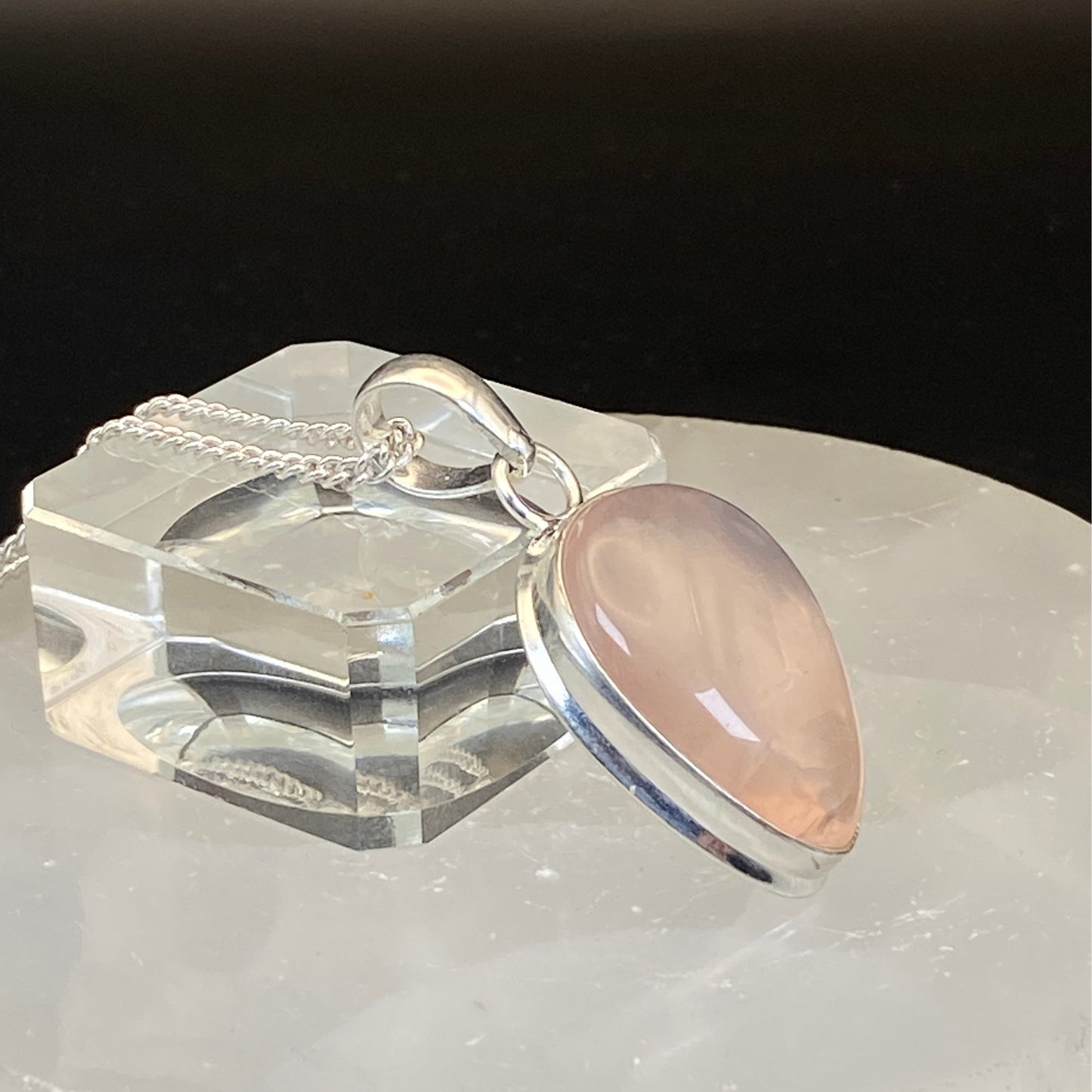 .925 Sterling Silver Rose Quartz Teardrop Pendant #1