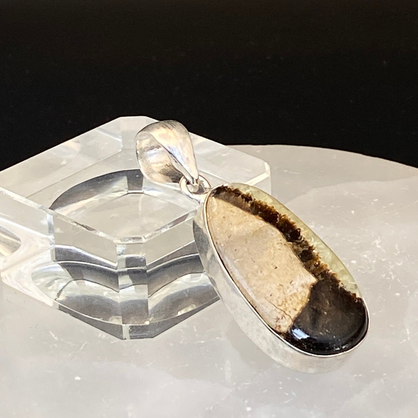 .925 Sterling Silver Septarian Oval Pendant