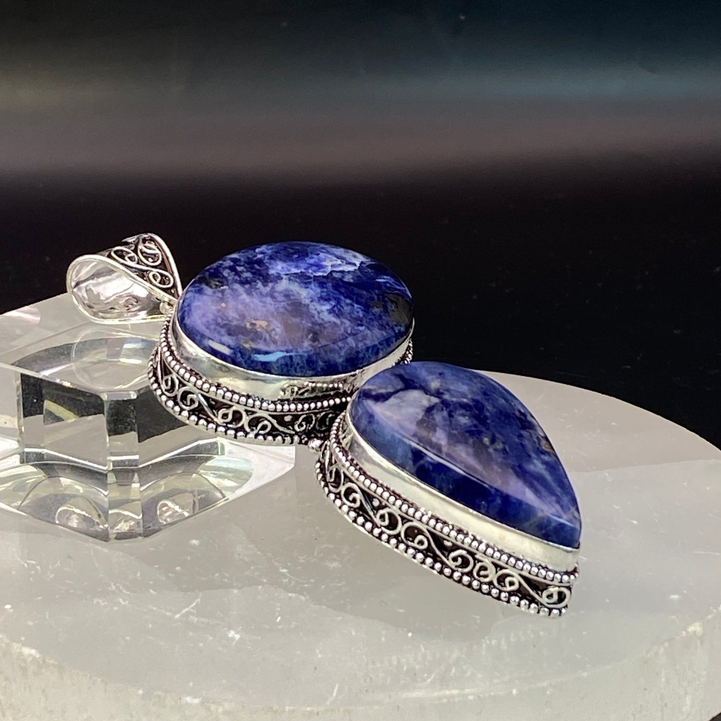 .925 Sterling Silver Sodalite Pendant - HUGE!