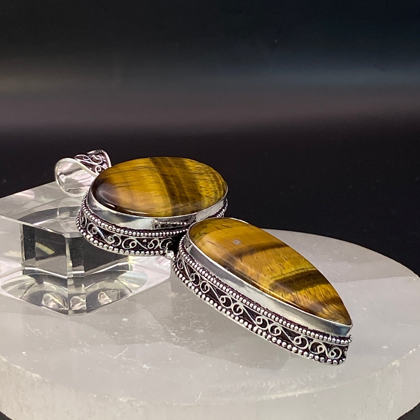 .925 Sterling Silver Tiger's Eye Pendant - HUGE!