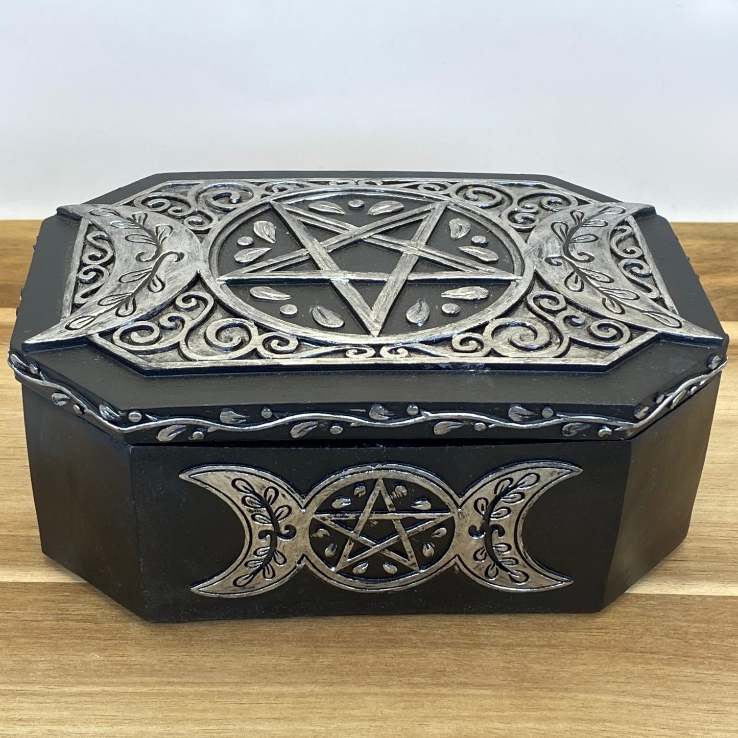 Hand-Painted Pentacle Triple Moon Box