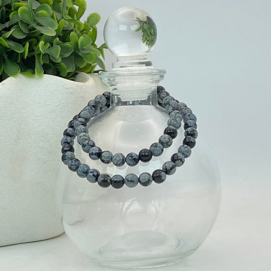 6mm Snowflake Obsidian Stretch Bracelet - Standard & Relaxed Fit!