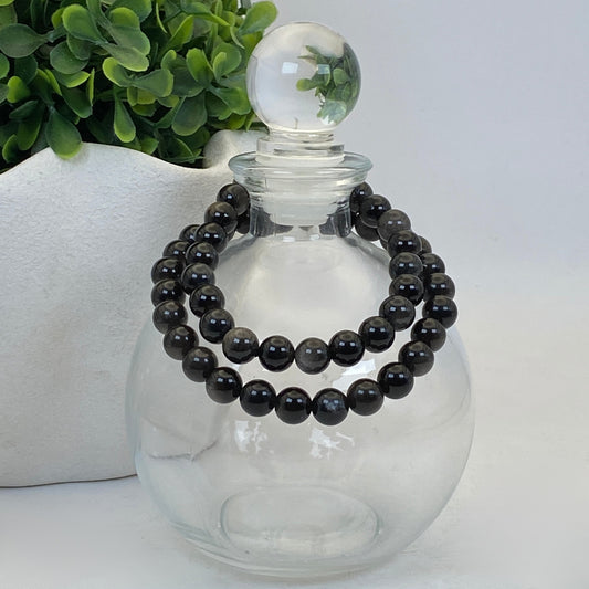 8mm Silver Sheen Obsidian Stretch Bracelet - Standard & Relaxed Fit!