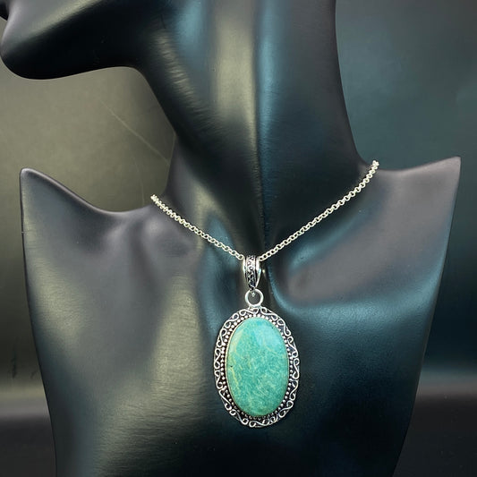 .925 Sterling Silver Amazonite Oval Pendant #1