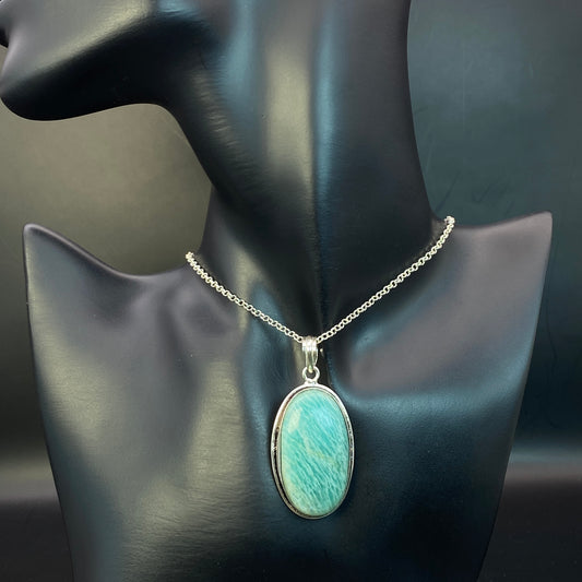 .925 Sterling Silver Amazonite Oval Pendant #2