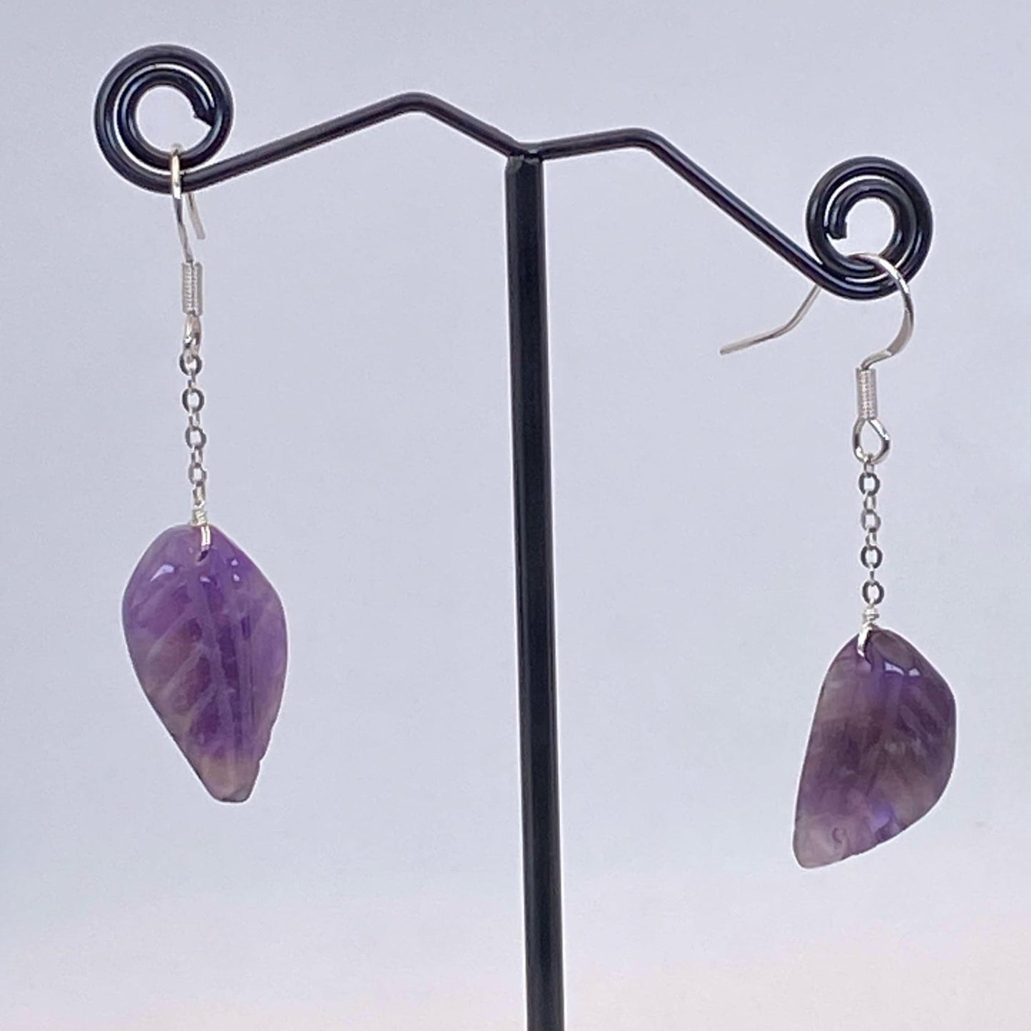 .925 Sterling Silver Amethyst Leaf Earrings