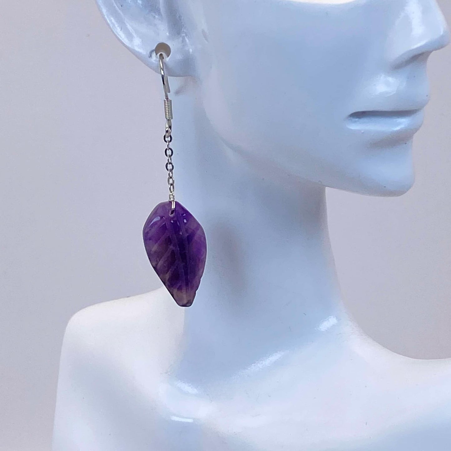 .925 Sterling Silver Amethyst Leaf Earrings