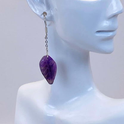.925 Sterling Silver Amethyst Leaf Earrings