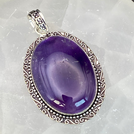 .925 Sterling Silver Amethyst Oval Pendant - Large