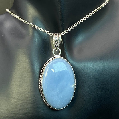 .925 Sterling Silver Angelite Oval Pendant - Room 4