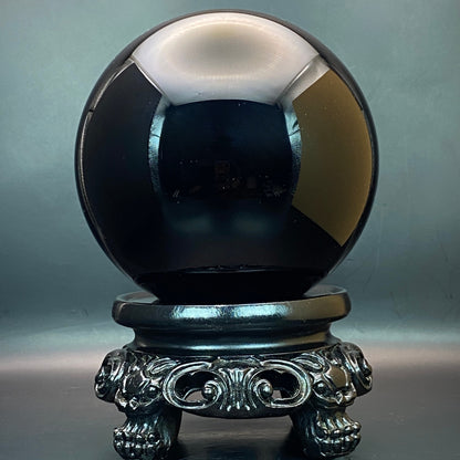 Black Obsidian Sphere #4 with FREE Stand - 2.190kg!