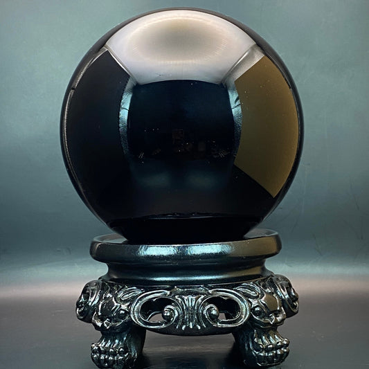 Black Obsidian Sphere #4 with FREE Stand - 2.190kg!