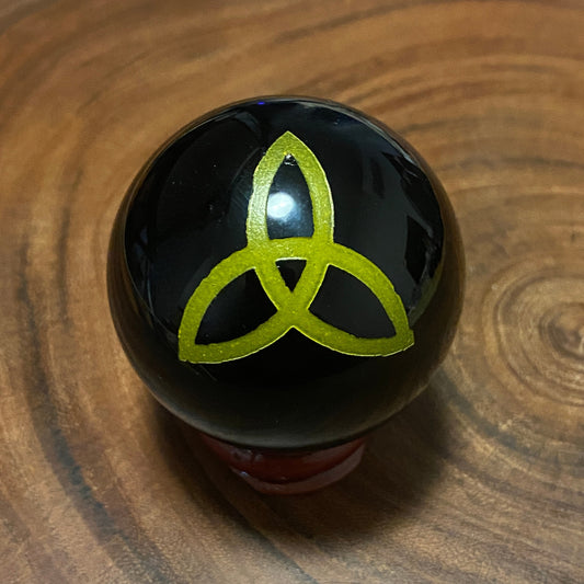Black Obsidian Etched Sphere - Triquetra